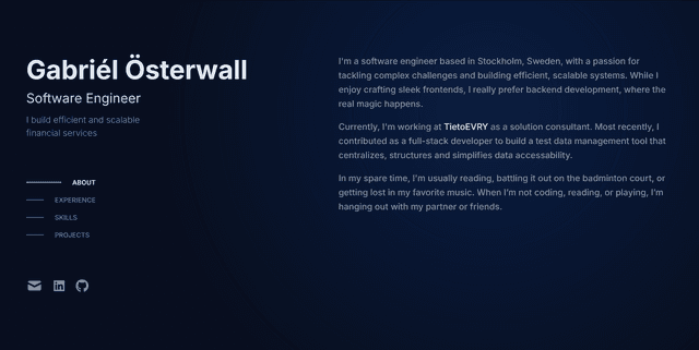 Screenshot of portfolio webpage.